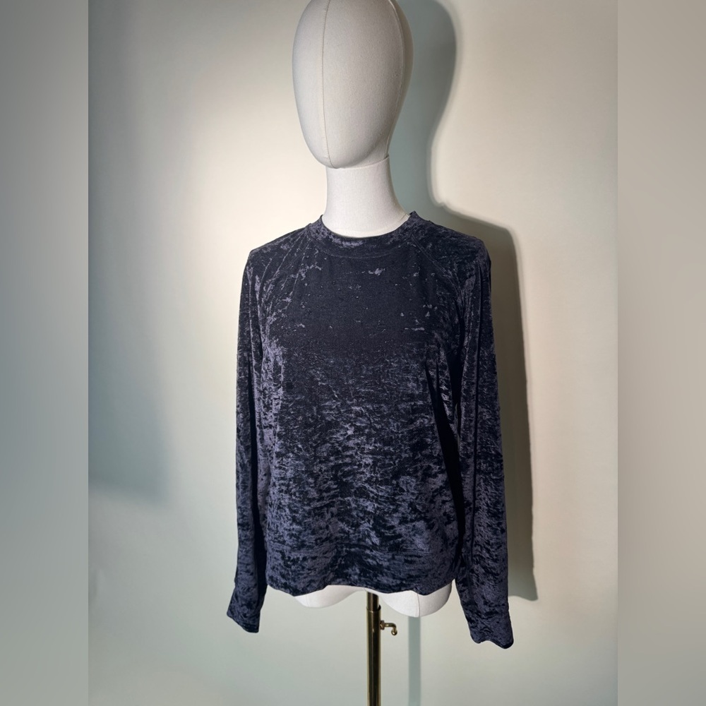 Black Lululemon Crushed Velvet Long Sleeve Warm Down Crewneck Top - Picture 2 of 7